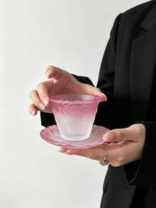 1 Set Minimalist Gradient Frosted Glass Tea Cup And Saucer, Highly Attractive Practical Tea Set For Home And Gathering Tea Drinking - Multicolor - View 3