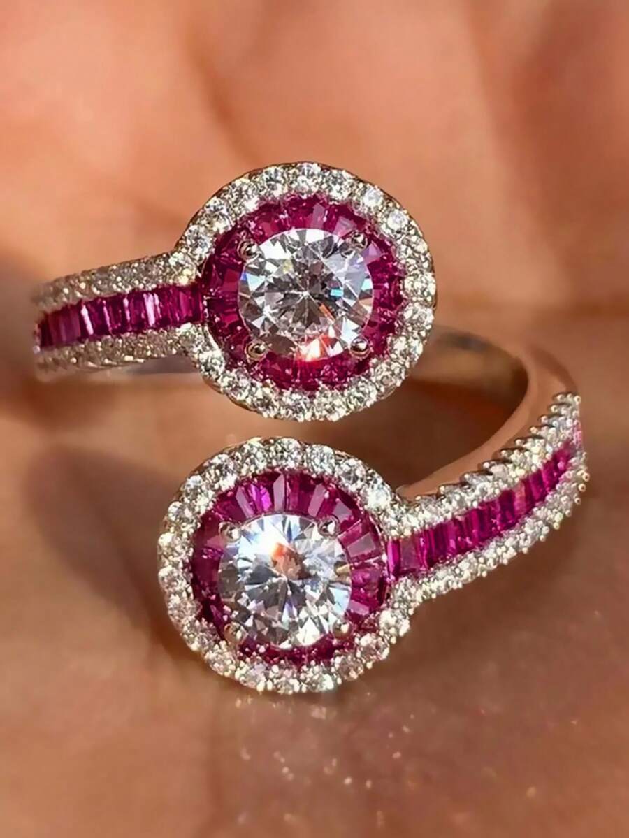 1pc Fashionable Cubic Zirconia Ring For Women, Wedding Engagement Party Jewelry, Valentine's Day Gift - 1# - View 1