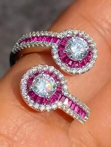 1pc Fashionable Cubic Zirconia Ring For Women, Wedding Engagement Party Jewelry, Valentine's Day Gift - 1# - View 9