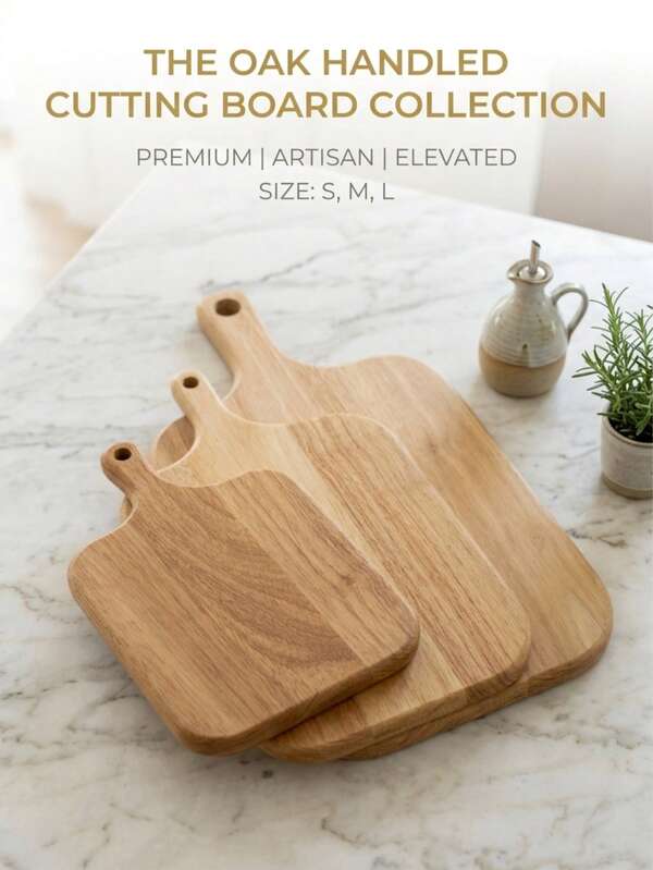 Wooden Oak Cutting Board With Comfort Grip Handle, Multi-Size Kitchen Accessories For Pizza Pastry Veggie, Great Gift For Christmas Wedding Halloween Harvest Festival