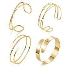 4PCS Upper Arm Cuff Bracelets For Women Gold Silver Cuff Bangle Bracelet Adjustable Upper Arm Bands Armband Set Simple Open Armlet - Bracelet Set - View 9