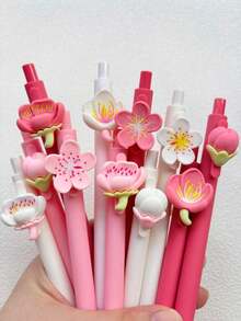5/1pc 3D Cute Flower Neutral Pens, Cherry Blossom/Peach Blossom Pens, Creative Cute Flower Click Pens, High-Quality Student Neutral Pens & Ballpoint Pens, Back To School Gift For Students And Friends - Multiple Styles - View 8
