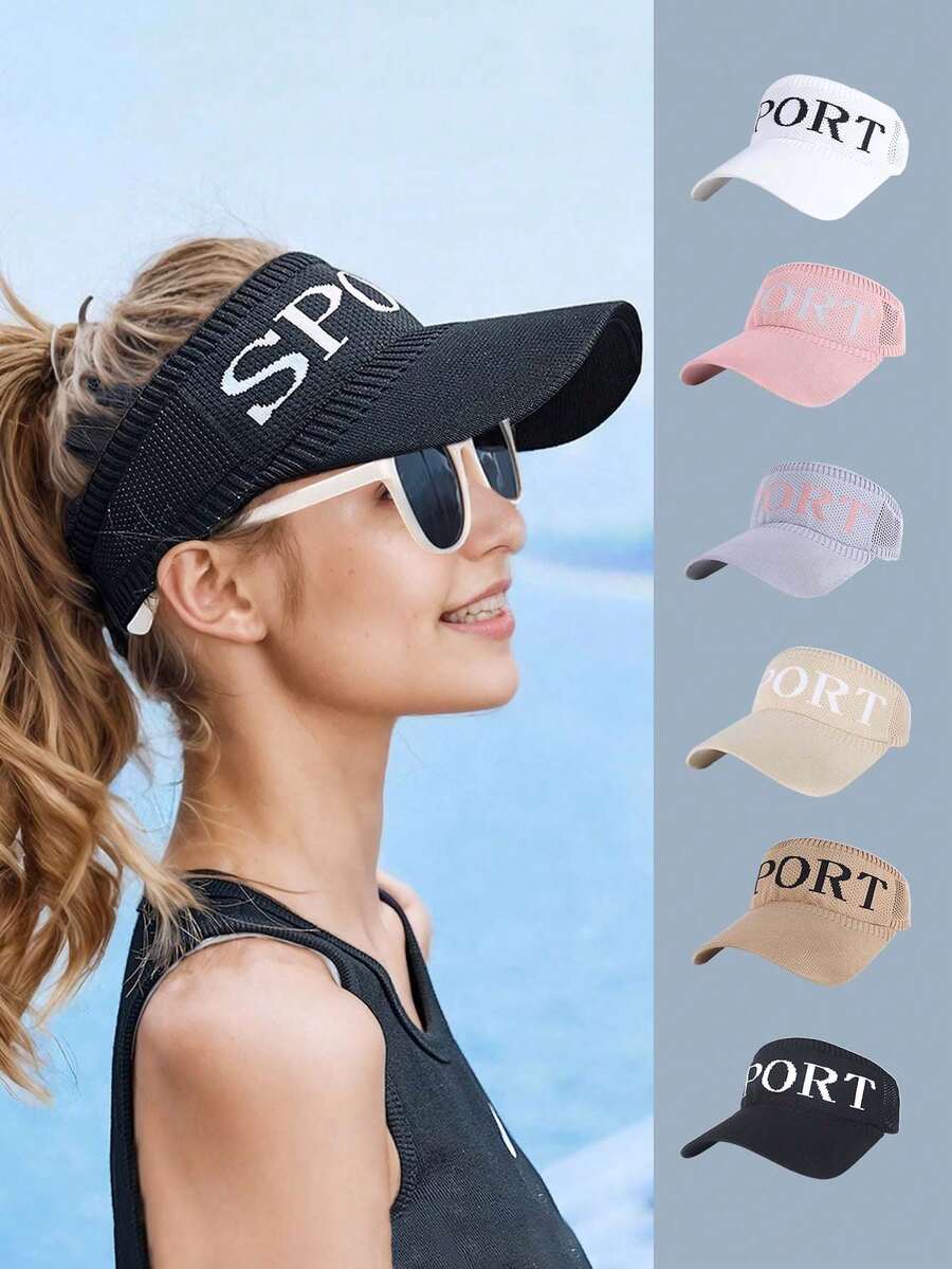 Letter Open Top Sun Hat For Women, Wide Brim Sun Protection Hat, High Ponytail Compatible, Breathable, Non-Stuffy, Knitted, Men's Sports Outdoor Running Versatile Sun Hat