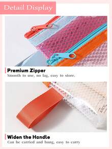 Reinforced Stitching Mesh Small 3C Storage Bag, Woven Handle Versatile Zipper Pouch, Suitable For Desktop And Travel Electronic Accessories Organization - Multicolor - View 4