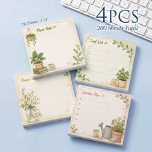 4 Packs Total 200 Sheets Plant Sticky Notes 75x75mm 3x3 Inch, Leaf Checklist And Garden Plan Floral Self-Adhesive Memo Pads, Desktop Reminder Notes, Office School Home Stationery Supplies - 75 X 75 mm - View 1