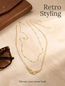 1pc European & American Style Personalized Versatile Minimalist Elegant Casual Creative Design Double Layer Wing Waist Chain - Yellow Gold - View 4