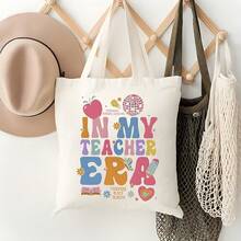 1 bolso de lona para mujer - diseño "My Teacher Era", ilustraciones coloridas, bolso de hombro de gran capacidad para compras y uso diario, opción de regalo perfecta, bolsa de compras reutil - 1 unidad Blanco - Ver 5