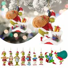 The Grinch The 10/1pc New Green Fur Monster Christmas Decoration Acrylic Hanging Ornament, Cartoon Christmas Tree Pendant, Perfect For Parties And Birthdays, Ideal For Holiday Decor And Photo Props - Multicolor - View 6