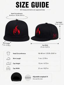 1pc Flame Embroidered Flat Brim Baseball Cap, Hip Hop Adjustable Sun Hat, Street Outdoor Cycling Casual Hat, Unisex - Flame Embroidery Style - View 3