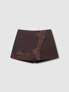 Women's Lace Patchwork Casual Versatile Daily Skort Summer - Brown - View 1
