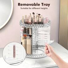 360° Rotating Acrylic Makeup Organizer - Transparent Cosmetic Storage Box For Skincare, Lipstick & More - Ideal For Dorms & Bathroom Vanity, Durable Plastic Design With Multiple Compartments, Makeup Brush Holder - Multicolor - View 3