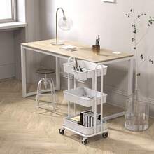 Rolling Utility Cart With Hanging Bucket, Storage For Bathroom, Kitchen, Office, Study Room, Nursery Diaper - White - View 3