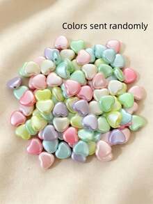 100 piezas de corazones de perlas falsas de colores mixtos con respaldo plano, accesorios DIY de joyería para el Día de San Valentín - Multicolor - Ver 6