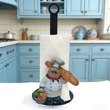 1pc Countertop Vertical Paper Towel Holder Kitchen Acrylic Toilet Paper Roll Rack Cling Film Storage Rack Chef Pattern No-Drill Paper Holder - View 6
