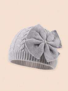 1pc Infant Cable Knit Hat With Matching Bow Decor, Fashionable Soft Warm, Suitable For 0-6 Months Newborn Baby Autumn/Winter Daily Wear - Multicolor - View 20