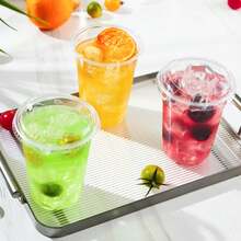 16 Oz 20/40/100 Pcs Clear Plastic Cups With Lids, Sturdy Iced Coffee Cups With Straw Lids, Food- Smoothie Cups, Suitable For Cold Drinks, Juice, Milkshake Party Cups - Clear 16oz - View 3