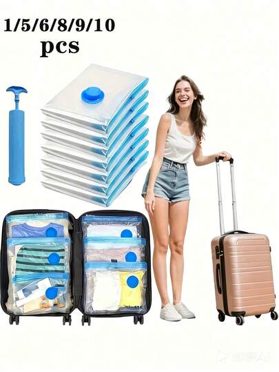 1pc/3pcs/5pcs/8pcs/9pcs/13pcs, Vacuum Compression Bags With Pump, Travel Vacuum Compression Bags, Vacuum Compression Storage Bags; Extremely Space-Saving, By Removing Air, Can Reduce The Volume Of Bulky Items (Such As Quilts, Thick Clothing) To 25%-30% Of The Original, Saving 70%-75% Of Space; Suitable For Home Storage Or Renters, Used For Storing Quilts, Thick Clothing And Other Items During Seasonal Changes, Maximizing Limited Space And Keeping The Home Tidy.