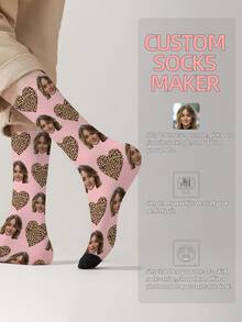 1 Pair Customizable Men's Mid-Calf Socks With Face Pattern, Can Print Any Face On Socks, Personalized Photo Socks, Fun Custom Image Mid-Calf Socks, Suitable For Valentine's Day, Birthday, Gift-Giving, Daily Holidays And Other Occasions, Personalized Customization - Multicolor - View 10