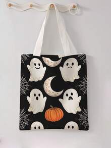 1 buah Tas Tote Kanvas Motif Hantu Kartun Halloween, Tas Bahu Genggam Kapasitas Besar, Tas Belanja yang Dapat Digunakan Kembali untuk Pesta Halloween, Membawa Buku Sehari-hari - MultiWarna - View 11