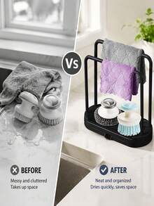 2pcs Kitchen Sink Organizer Rack, Draining Tray, Sponge And Dishcloth Holder, Countertop Cleaning Brush And Scouring Pad Storage Solution, Space-Saving Multifunctional Sink Storage Basket, Black - Multicolor - View 8