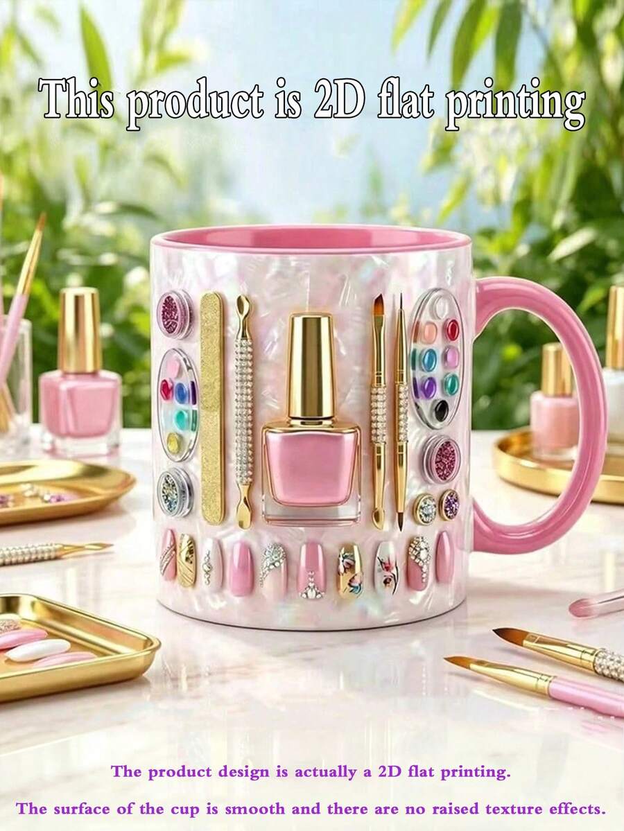 2D Printed Nail Art Tool Set, Includes 1 Pattern Ceramic Mug And 1 11oz Double Handle Cup, Suitable As Gift For Nail Artists In Beauty Industry, Or Graduation, Birthday, Halloween And Christmas Gift - Nail Art Style - View 1