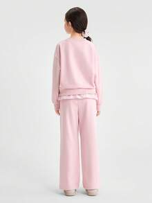 Balabala 女童 2 件套服裝組合，甜美長袖上衣與長褲，時尚秋季休閒大童女裝 - 白紅色 - 查看 5