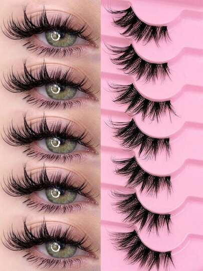 Sibeuna 7 Pairs Half-Strip Clear Stem Cat Eye Extended False Eyelashes, Natural Mink-Like 3D Fluffy Soft Criss-Cross Long Style, Outer Corner Extended Slim Design, Reusable, Suitable For Daily, Party, Valentine's Day