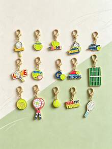 15pcs Tennis Sports Keychain, Tennis Enamel Pendant, Sports Racket Ball Charm Keyring, Cute Tennis Sports Theme Accessories, Suitable For Bags, Wallets, Gift For Tennis Lovers - Multicolor - View 7