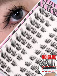 60pcs Glue-Free Upward Slanted Cluster False Eyelashes, Black Tapered Tips With Flicked Tail Design, Create Cat Eye Makeup Look, Self-Adhesive Easy To Wear, Suitable For Cosplay, Photography And Bold Glam Makeup - C - View 2