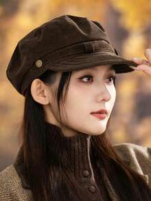 New 2025 Autumn/Winter Beret Hat, Vintage Navy Style Flat Top Newsboy Cap, Premium Feel, Korean Style Versatile Solid Color Polyester (Polyester) Hat For Women - Hat - View 1