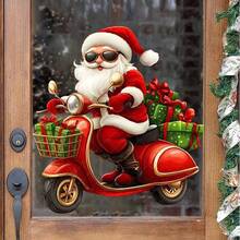 1pc Santa Riding Scooter With Gifts Window Design Window Cling Clear Vinyl Window Cling Glossy Transparent Self-Adhesive Removable Decal For Window Christmas Decor With Clear Vinyl Glossy Finish For Home Window Door Wall Party Room Seasonal - A - View 6