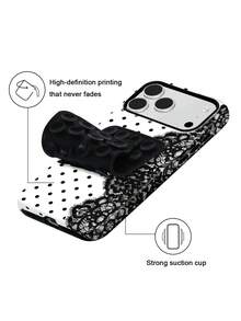 Koolife Lace Print Phone Case, Smooth Hard Shell Design, Made Of TPU And Printed Material, Scratch-Resistant Durable Shockproof, Compatible With IPhone 11/12/13/14/15/16/17/18 Series (Including Pro And Pro Max Versions), Great Gift Choice - Black and White - View 4
