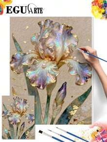 DIY Iridescent Gold Foil Iris Digital Oil Painting Kit (Unframed 8x12 / 16x20 Inch) Acrylic Paint, Suitable For Adult Beginners, Home Wall Decor, Creative Holiday Gift, Relaxing Art - Sets - View 2