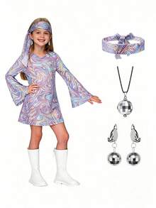 Tween Girl 70s Disco Party Dress Costume For Dance Party, Birthday Party, Children's Day, Halloween - Multicolor - View 1