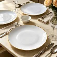Premium Gold-Rimmed Solid Color Round Plate, Exquisite Minimalist Beveled Design, Suitable For Home Dinner, Afternoon Tea, Dessert And Snack Display, Restaurant Cold Appetizer Decoration, Easily Create Elegant Atmosphere Dining Table - Multicolor - View 1