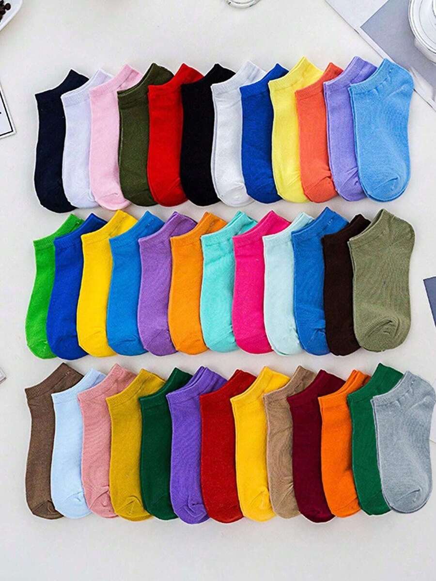 10/20 Pairs Women's Spring/Summer Minimalist Candy Color Short Socks, Elastic Comfortable Solid Color Socks, Soft Multi-Functional. Suitable For Daily Wear, 1 Pair, 10/20piece - Multicolor - View 1