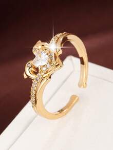 Light Luxury Romantic Heart-Shaped Cubic Zirconia Inlaid Open Ring, Elegant Fashion High-End Elegant Versatile Finger Ring For Wedding, Banquet, Daily Wear And Gift - Open Ring - View 1