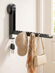 1/2pcs Suction Cup Telescopic Clothes Drying Rack, Wall-Mounted Hanger, No Drilling Foldable, Suitable For Various Clothes Hangers, Towels, Applicable To Bathroom, Balcony, Indoor Window - Multicolor - View 4