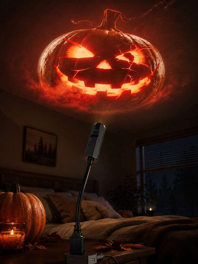 Halloween Horror Projection Light USB Powered,7 Scary Slides Ghost Bat Pumpkin Skeleton Spider Projector,Adjustable Gooseneck Lamp For Party Wall Ceiling Decor - USB Projector Light - View 3