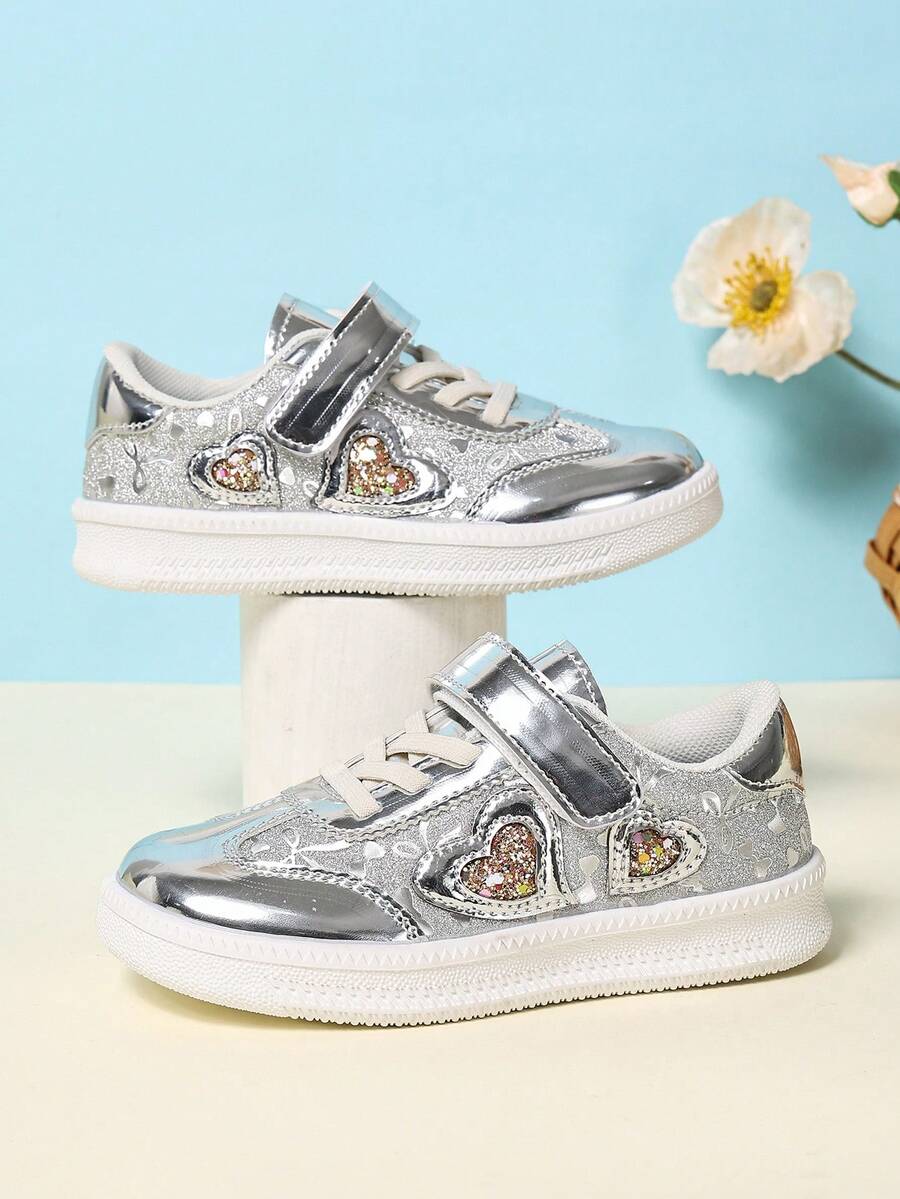 Unisex Kids Fashion Slip-On Hook & Loop Sports Shoes, Versatile School Shoes, Suitable For All Seasons And Outdoor Activities - Silver - View 1