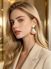 1 Pair Cake Rabbit Flower Earrings, Exaggerated Delicate Sweet Fashion Quirky, Suitable For Girls Dating, Vacation, Party, Gathering, Daily Commute Wear - Multicolor - View 2