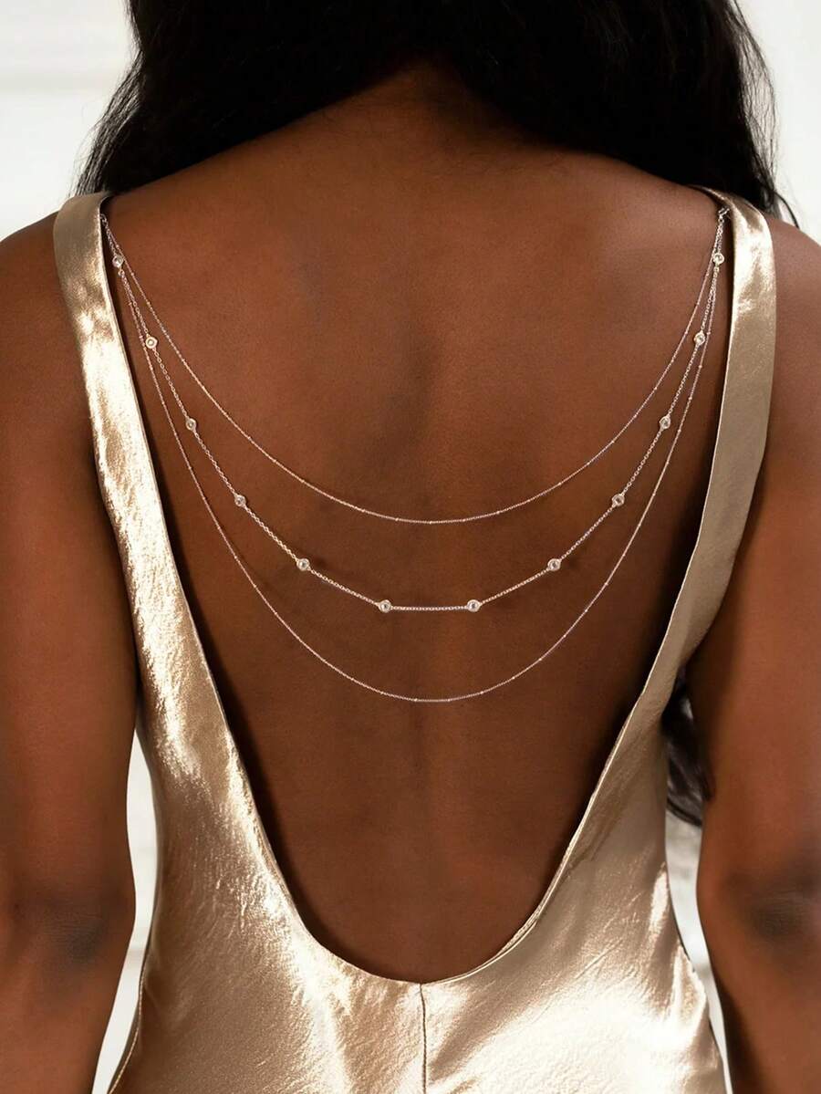 Women's Fashion Sexy 3-Layer Back Chain Bridal Wedding Dress Accessory - Silver - View 1