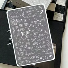 1PC Silver Square Starlight Butterfly Nail Art Stamping Plate, Star Moon Vine Butterfly Pattern Transfer Template, DIY Nail Art Pattern Engraving Steel Plate, Fine Line Pattern Clear Engraving Resistant To Breaking, Multiple Butterfly Pattern Styles For Free Combination And Matching, Suitable For School Nail Salon Practice, Christmas Atmosphere Nail Art Creation, Halloween Dark Butterfly Nail Art Styling, Short Video Promotion - Multicolor - View 4