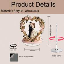 1pc European Style Heart Rose Acrylic Ornament With 360° Rotating Base, Wedding Room Desktop Decor, Newlywed Gift, Marriage Anniversary Decorative Craft - A - View 7