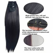 3-Piece 4-Layer Jacquard Seamless Edged Hair Extensions For Women, Long Hair Volume Booster, Fluffy 3-Piece Hair Extensions, 1-Piece Invisible Clip-In Hair Extensions, Hair Accessories, Wig - Black - View 3