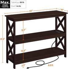 Mesa consola con toma de corriente, mesa de sofá estrecha de 3 niveles con estantes de almacenamiento, mesa de entrada de madera, mesa auxiliar para sala de estar, pasillo, entrada - Café integral - Ver 4