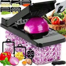 Multifunctional Vegetable Slicer, Kitchen Vegetable Cutter, Shredder, Slicer, Dicer, Grater All-In-One Machine, Multiple Blade Replacements With Storage Box And Hand Guard, Can Cut Potatoes, Onions, Carrots, Cucumbers, Tomatoes, Shred, Dice, Slice, Grate In Multiple Modes, Large Capacity Food Storage Box, Manual Fruit And Vegetable Cutting Tool, Kitchen Prep Tool, Salad And Cold Dish Ingredient Processing Tool, Practical Kitchen Utensil For Daily Cooking, Light Meal Salad Making, Fast Fruit And Vegetable Processing, Hand Guard, Easy To Clean And Detachable Vegetable Chopper - Multicolor - View 3