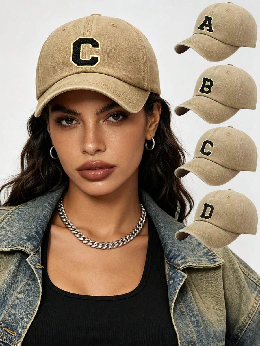 1 pieza Gorra de béisbol unisex con 26 letras vintage lavada, gorra casual ajustable con protección solar, adecuada para uso diario al aire libre en todas las estaciones, viajes y streetwear