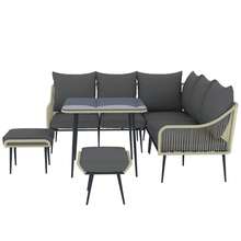 Six-Piece Rattan Strong Garden Sofa Set - Brown/Grey - T0001-01-7798 - View 1