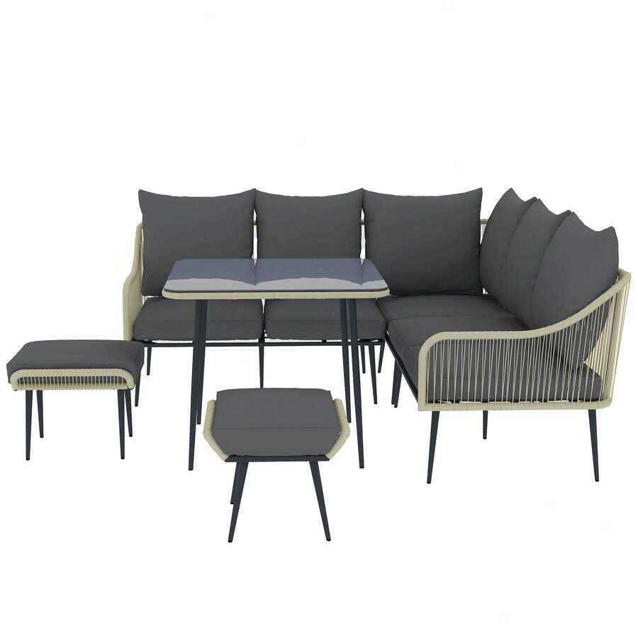Six-Piece Rattan Strong Garden Sofa Set - Brown/Grey - T0001-01-7798 - View 1